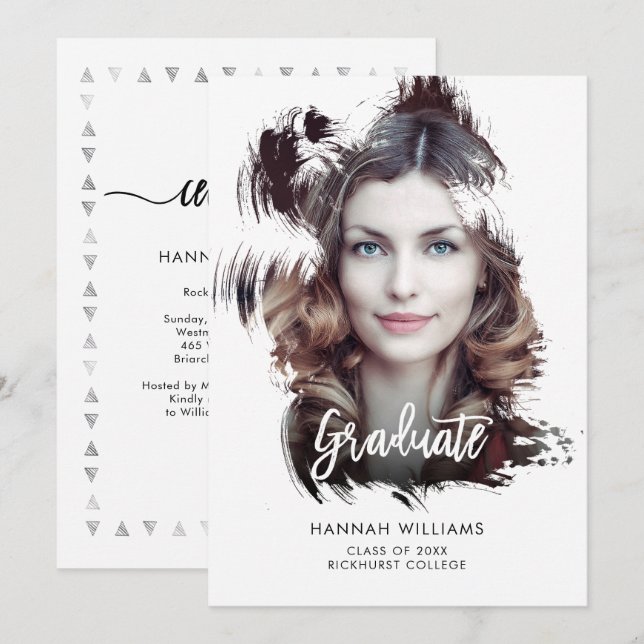 Artsy Brush Stroke Overlay Graduation Invitation d (Devant / Derrière)