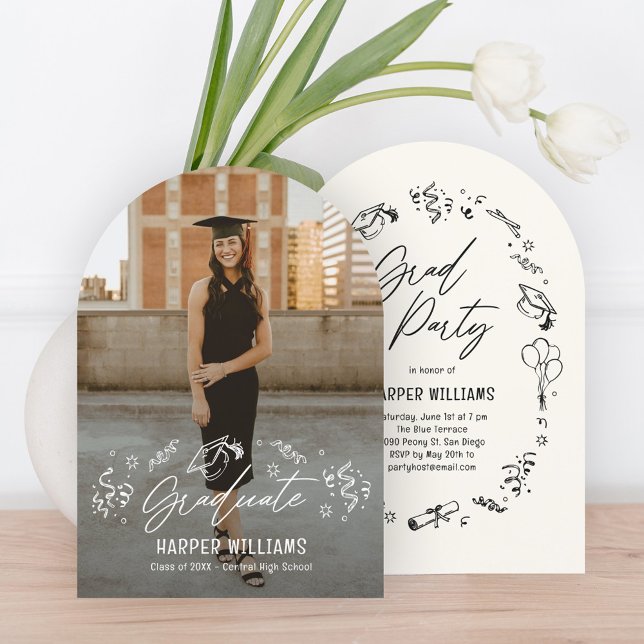 Artsy Doodles Editable Color Graduation Invitation (Créateur téléchargé)