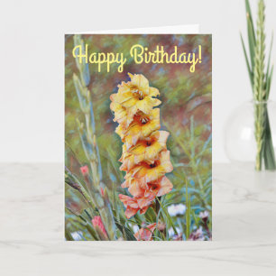 Artsy Gold Gladiolus Flower Garden Carte d'anniver