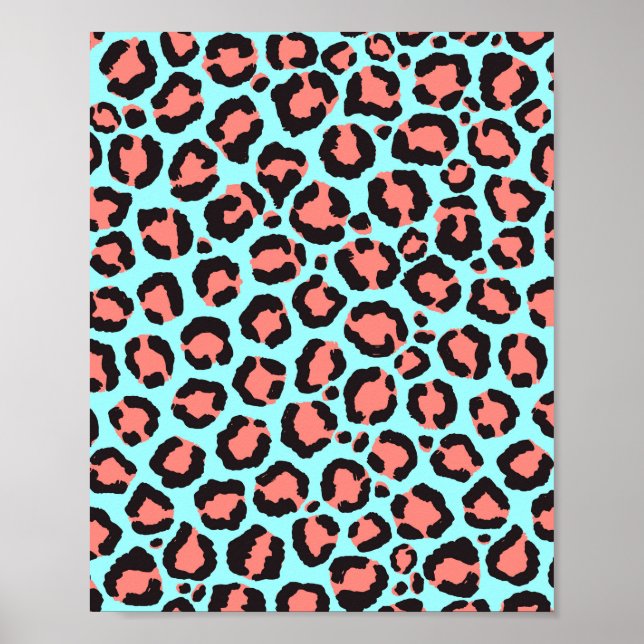 Artsy Trendy Coral Mint Turquoise Leopard Poster d (Devant)