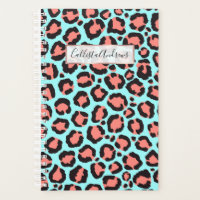 Artsy Trendy Coral Mint Turquoise Leopard Poster d