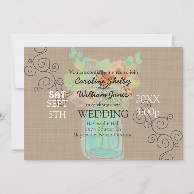 Artsy Watercolor Mason Jar Faire-part de mariage (Devant)