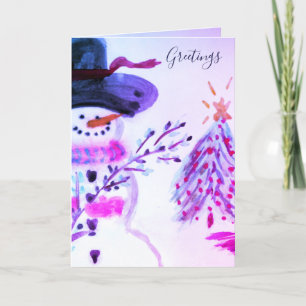 Artsy Watercolor Snowman Carte de vacances pliée