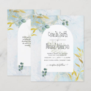 Arty Botanical Greenery Gold Faire-part de mariage