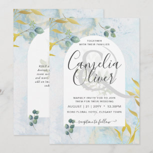 Arty Botanical Greenery Gold Faire-part de mariage