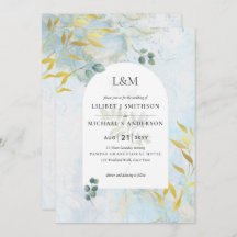 Arty Botanical Greenery Gold Faire-part de mariage