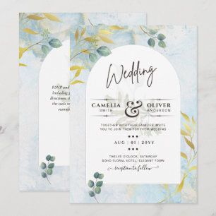 Arty Botanical Greenery Gold Faire-part de mariage