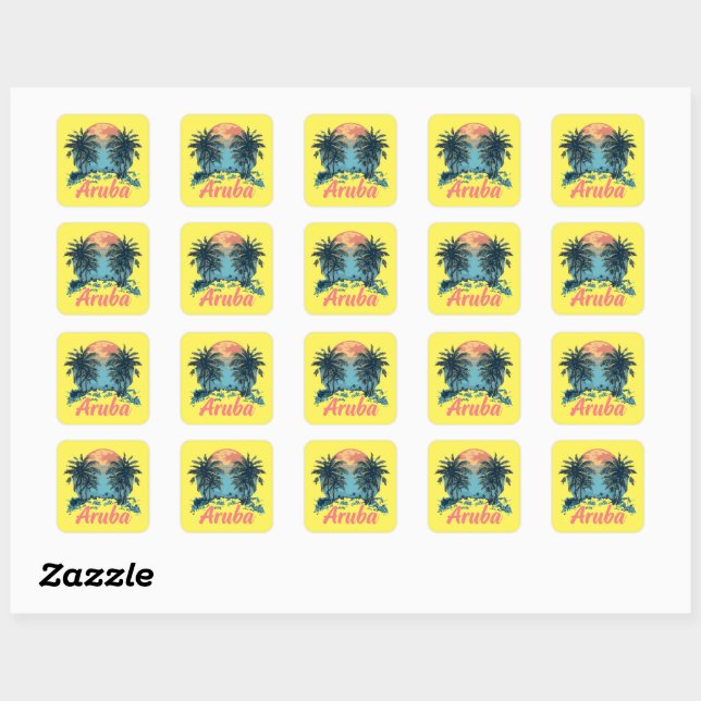 Aruba Island Design (Version 2) - Stickers Carrés (Feuille)