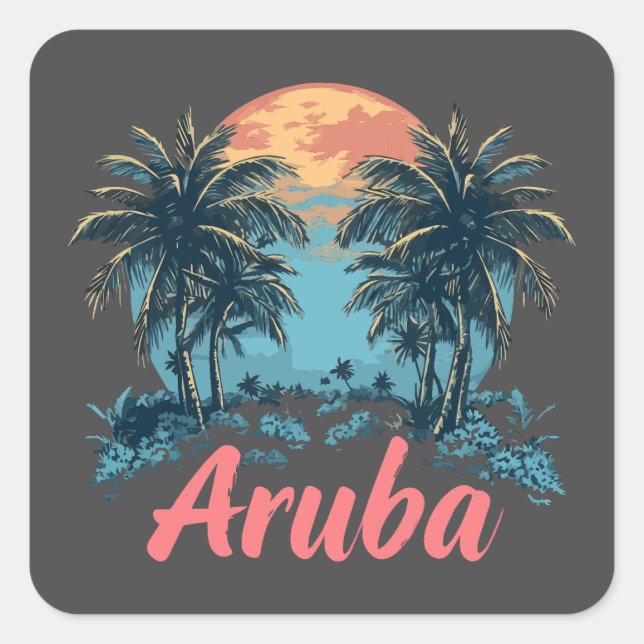 Aruba Island Design (Version 2) - Stickers Carrés (Devant)