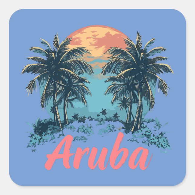 Aruba Island Design (Version 2) - Stickers Carrés (Devant)
