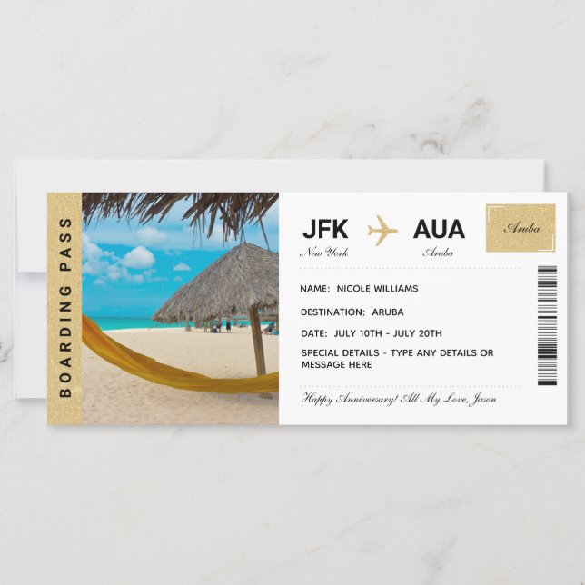 Aruba Vacation Voyage Cadeau Billet d'embarquement (Devant)
