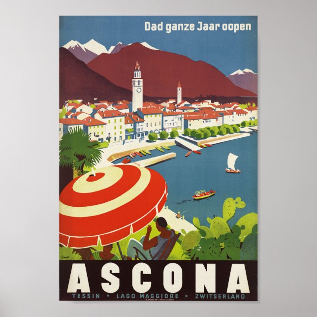 Ascona Switzerland - Vintage Swiss Travel Poster (Devant)