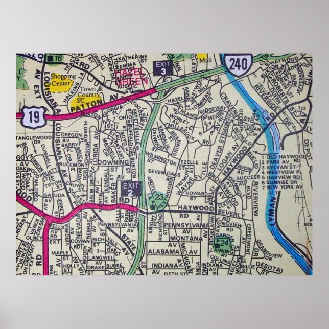 Asheville, NC Vintage Map Poster (Devant)