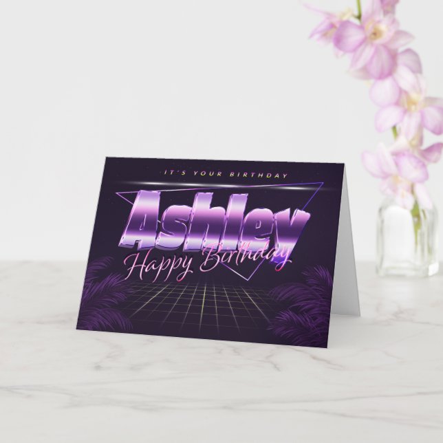Ashley prénom carte rétro lilas anniversaire (Orchidée)