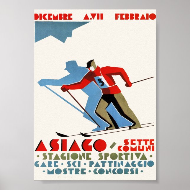Asiago Italie Vintage Ski Travel Poster (Devant)