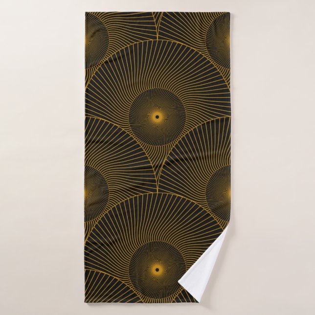 asian round feathers seamless pattern in gold blac (Serviette de bain)