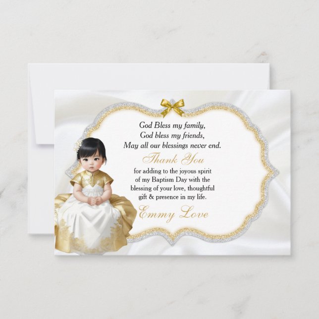 Asiatique Bébé fille Baptême Christening Merci (Devant)