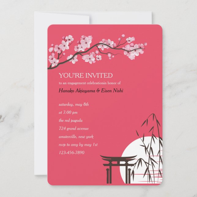 Asiatique Sakura Engagement Party Invitation (Devant)