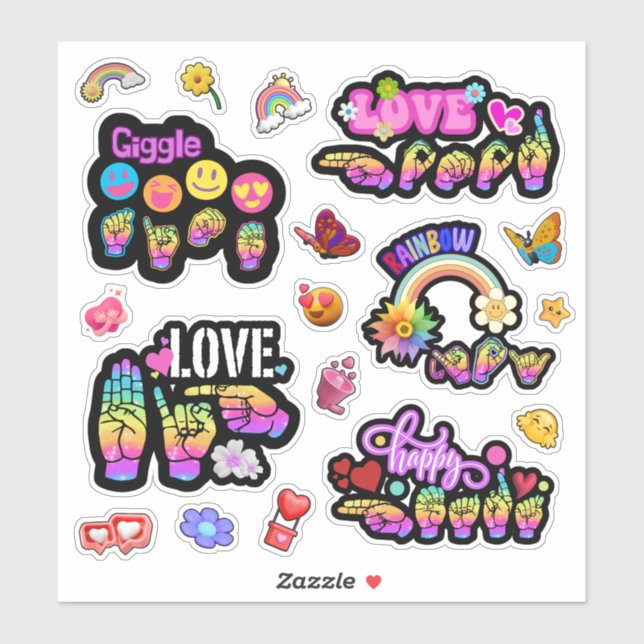 ASL Affirmation Stickers – Love, Laugh, Celebrate (Feuille)