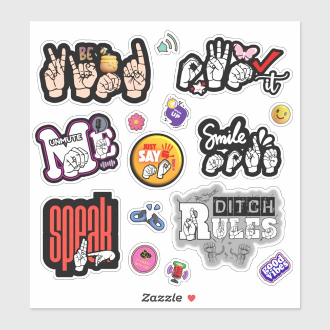 ASL Affirmation Stickers – Voice, Kindness, Power (Feuille)