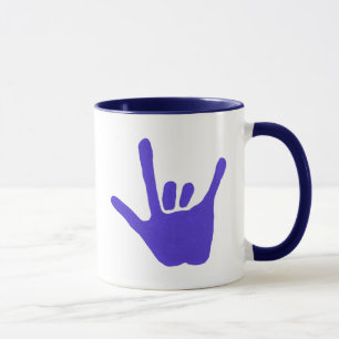 ASL Aimer main en bleu sur les tasses