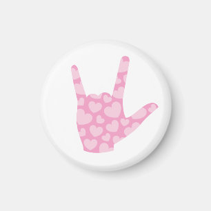 ASL I Love You Pink Hearts Sign Language Magnet