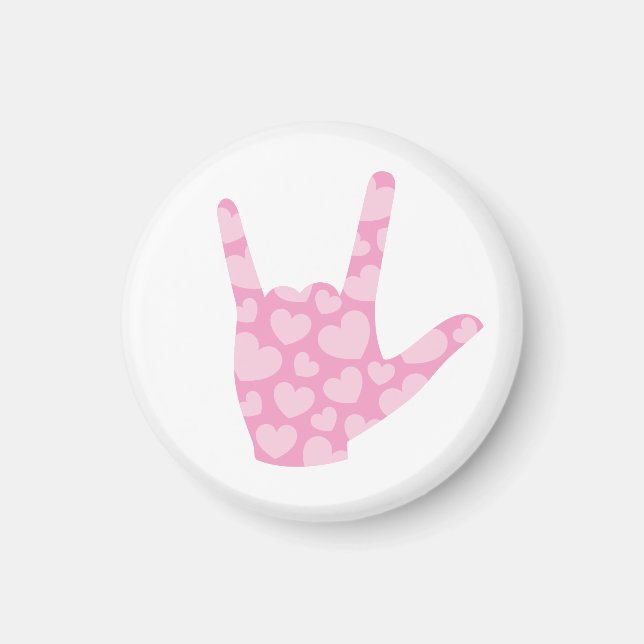 ASL I Love You Pink Hearts Sign Language Magnet (Devant)