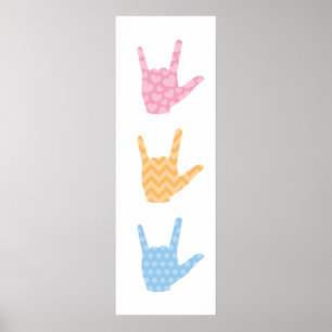 ASL I Love You Sign Language 12" x 36" Poster