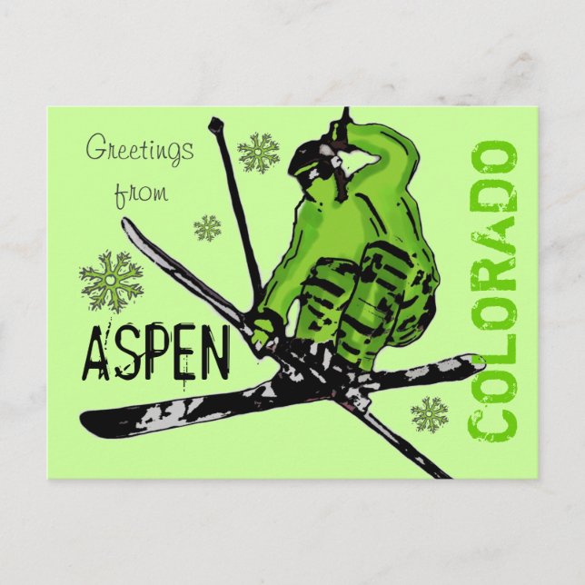 Aspen Colorado vert thème skieur carte postale (Devant)