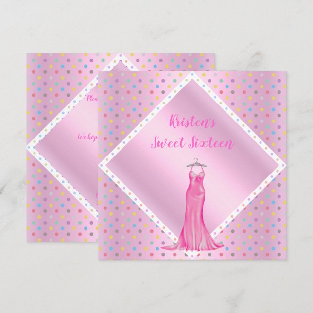 ASSEZ EN SWEET SIXTEEN ROSE INVITATION POINTE blan (Devant / Derrière)