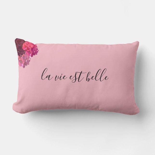 "Assez " rose et coussin décoratif lombaire floral (Recto)