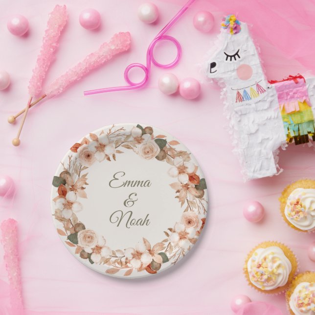 Assiette à dîner ronde à fleurs aquarelles (Fête)