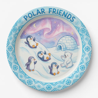 Assiette « Amis polaires » Mignons manchots et our