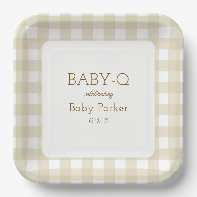 Assiette carrée bébé-Q à carreaux marron 2 (Recto)