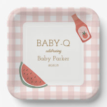 Assiette carrée bébé-Q en vichy rose