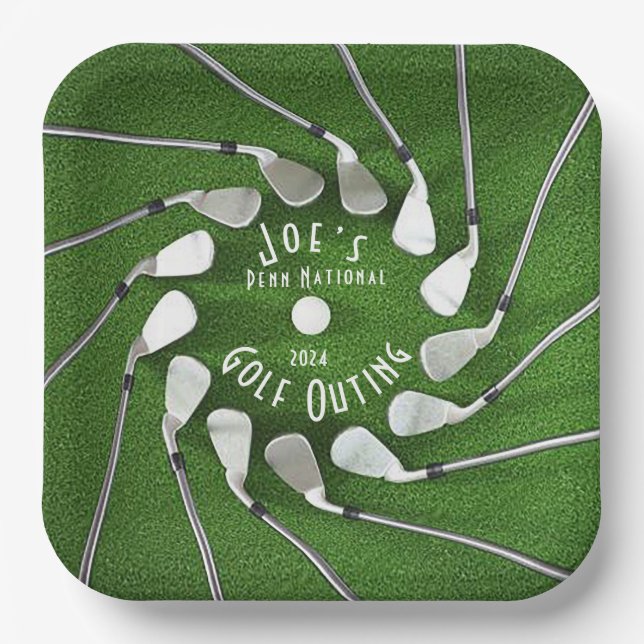 Assiette carrée en papier pour sortie de golf (Recto)