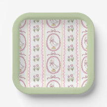 Assiette carrée pour Baby Shower Rose Canard