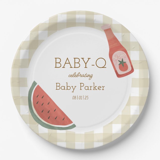 Assiette circulaire bébé-Q à carreaux marron (Devant)