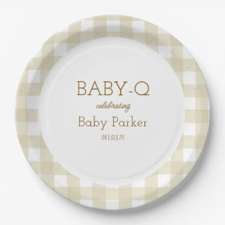 Assiette circulaire bébé Q à carreaux marron 2