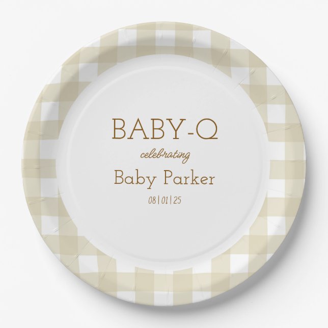 Assiette circulaire bébé Q à carreaux marron 2 (Devant)