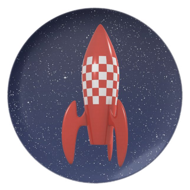 Assiette Cool 3d Retro SciFi Space Rocket (Devant)