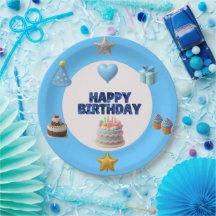 Assiette d'anniversaire bleue personnalisable