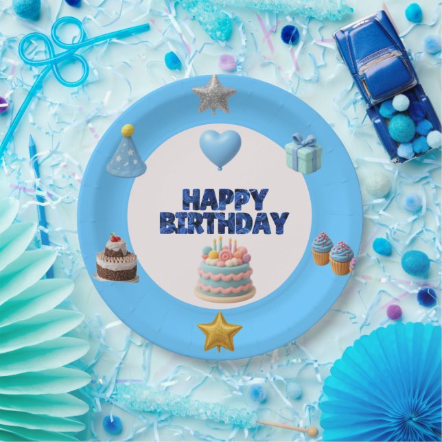 Assiette d'anniversaire bleue personnalisable (Fête)