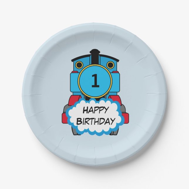 Assiette d'anniversaire garçon Happy Train (Devant)