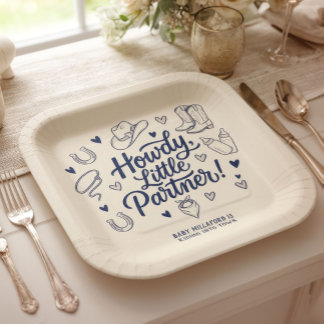 Assiette de Baby Shower pour Cowboy Bébé « Howdy L