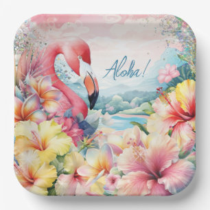 Assiette de design Luau de flamant rose tropical d