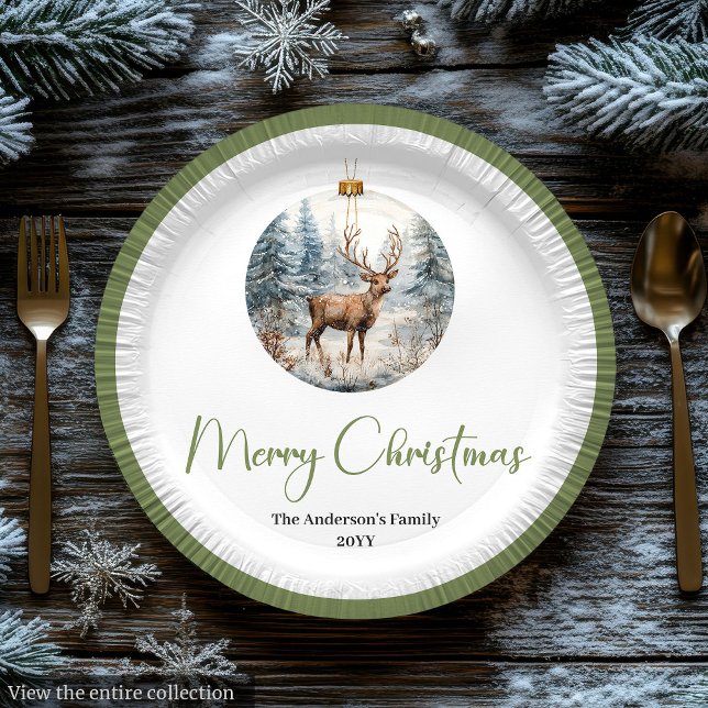 Assiette de dîner botanique de scène de Noël Boho  (Modern Boho Christmas Scene Botanical Dinner Plates)