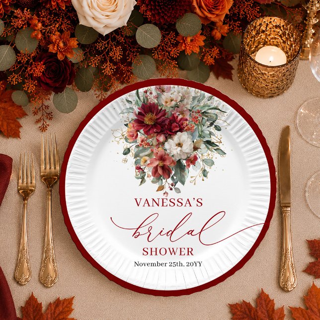 Assiette de douche de mariage en terre cuite dorée (Autumn Burgundy Gold terracotta bridal shower plates

)