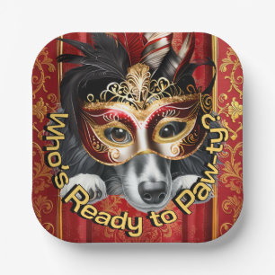 Assiette de fête à masque de teckel   Rouge Or