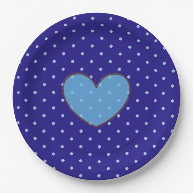 Assiette de fête bleu et marron à pois (Devant)